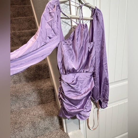 HOUSE OF CB 'Kate' Orchid Satin Front Wrap Mini Dress - Picture 12 of 13